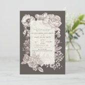Vintage florale Moderne Elfenbein & Graue Verlobun Einladung (Stehend Vorderseite)