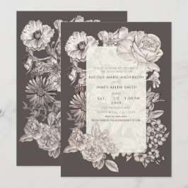 Vintage florale Moderne Elfenbein & Graue Verlobun Einladung