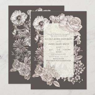 Vintage florale Moderne Elfenbein & Graue Verlobun Einladung