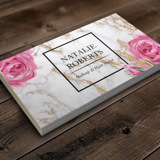 Vintage florale Moderne Goldmarmor Makeup Artist Visitenkarte