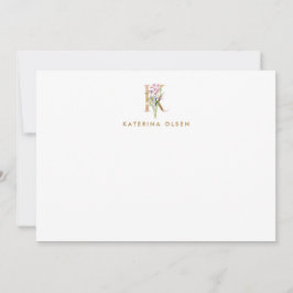 Vintage florale Monogram Gold Letter K Note Card Mitteilungskarte