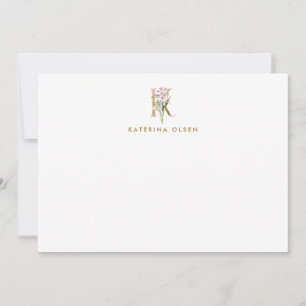 Vintage florale Monogram Gold Letter K Note Card Mitteilungskarte