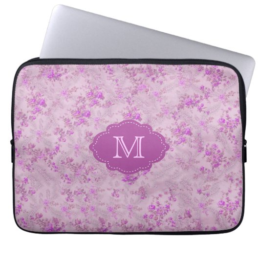 Vintage florale Monogramm-Fall, Schatten Lila Laptopschutzhülle (Vorderseite)