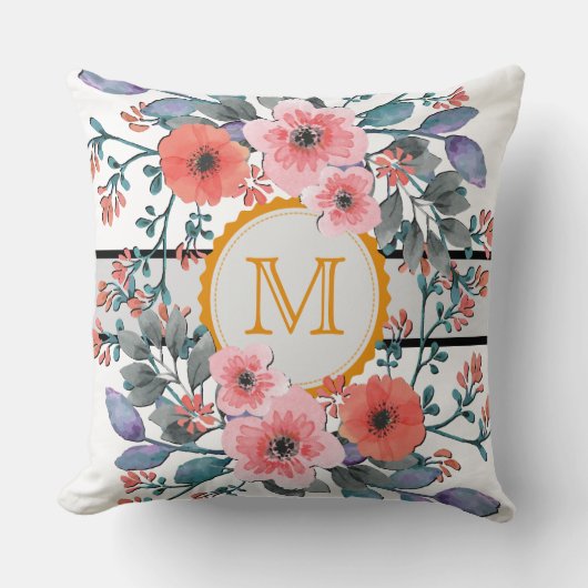 Vintage florale Monogramm Kissen (Vorderseite)