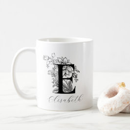 Vintage florale Monogramm Letter E Name Kaffee Tas Kaffeetasse
