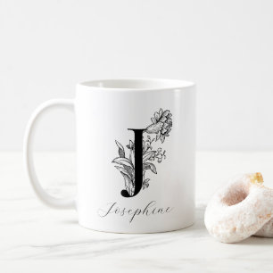 Vintage florale Monogramm Letter J Name Kaffeemasc Kaffeetasse