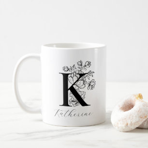 Vintage florale Monogramm Letter K Name Kaffee Tas Kaffeetasse