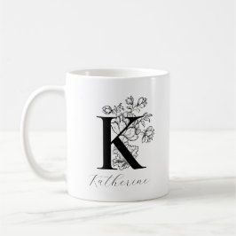Vintage florale Monogramm Letter K Name Kaffee Tas Kaffeetasse