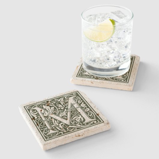 Vintage florale Monogramm Steinuntersetzer (Seitenansicht)