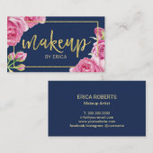 Vintage florale Navy & Gold Makeup Artist Visitenkarte (Vorne/Hinten)