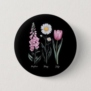 Vintage florale Pflanze Foxglove Daisy Tulip Blume Button