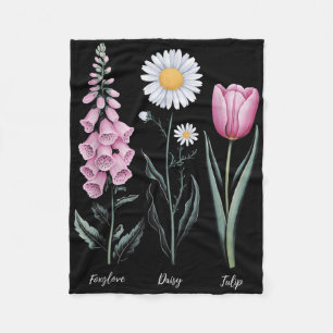 Vintage florale Pflanze Foxglove Daisy Tulip Blume Fleecedecke
