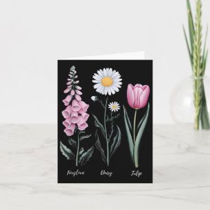 Vintage florale Pflanze Foxglove Daisy Tulip Blume Karte