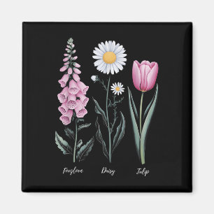 Vintage florale Pflanze Foxglove Daisy Tulip Blume Magnet