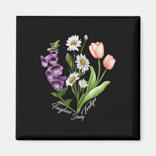 Vintage florale Pflanze Foxglove Daisy Tulip Blume Magnet