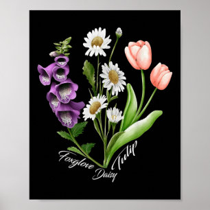Vintage florale Pflanze Foxglove Daisy Tulip Blume Poster