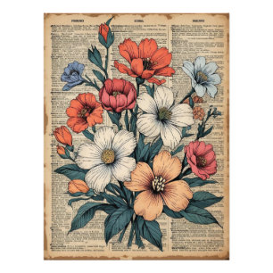 🌷 Vintage, florale Printmedien Kunst - Wörterbuch Fotodruck