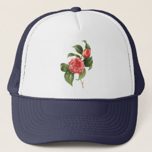 Vintage florale, rosa Kamelien Blume von Redoute Truckerkappe