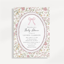 Vintage Florale Rosa Schleife Baby Shower Einladun
