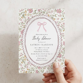 Vintage Florale Rosa Schleife Baby Shower Einladun Einladung