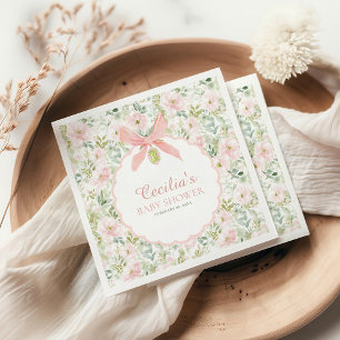 Vintage Florale Rosa Schleife Mädchen Baby-Party Serviette