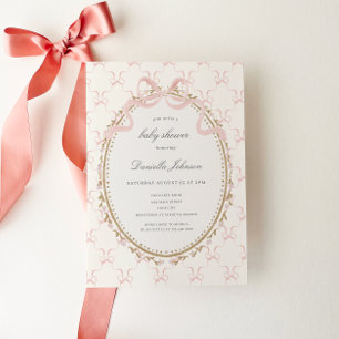 Vintage Florale Rosa Schleifen Mädchen Babyparty Einladung