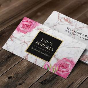 Vintage florale Rose Goldmarmor Makeup Artist Visitenkarte