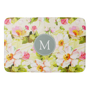 Vintage florale Rose Peongram Monogram Bath Mat Badematte