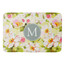 Vintage florale Rose Peongram Monogram Bath Mat