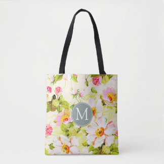 Vintage florale Rose Peongram Monogram Tote Bag Tasche