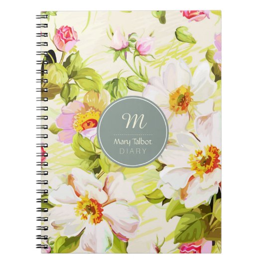 Vintage florale Rose Peonies Monogram Tagebuch Hin (Vorderseite)