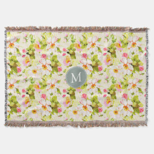 Vintage florale Rose Peonies Monogram Throw B Decke