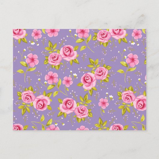 Vintage florale Rose Rosa Lila Muster Postkarte (Vorderseite)