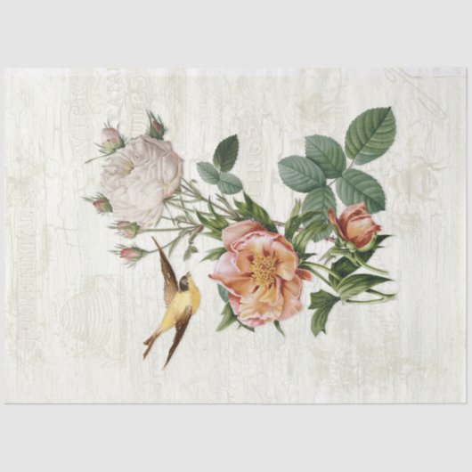 Vintage florale Rose Vögel Ephemere Entdeckungsrei Seidenpapier (Vorderseite)