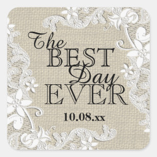 Vintage florale Rustikale Burlap Quadratischer Aufkleber