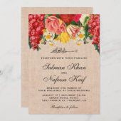 Vintage florale rustikale Hochzeit mit Burlap Einladung (Vorne/Hinten)