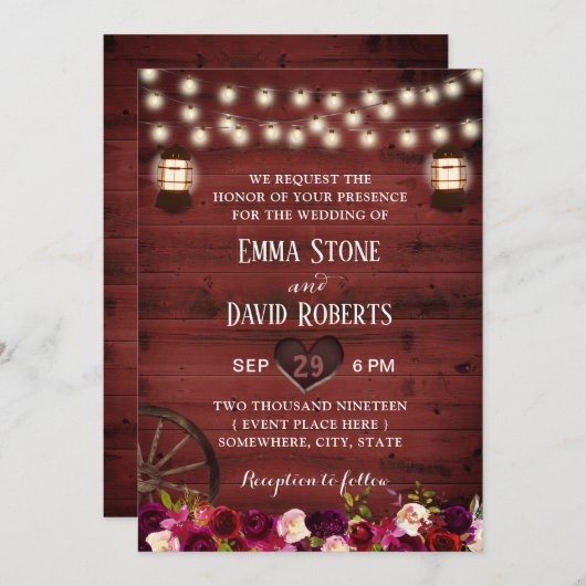 Vintage florale rustikale Laternenfeier Einladung (Vorne/Hinten)