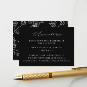 Vintage Florale Schwarze Hochzeitsunterkünfte Begleitkarte