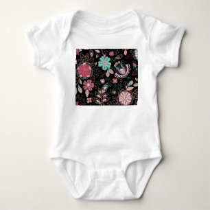 Vintage florale Stickerei Dunkles Muster Baby Strampler