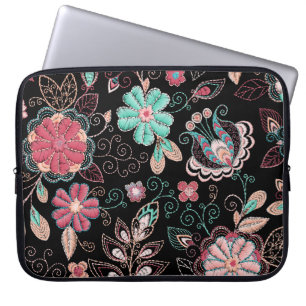 Vintage florale Stickerei Dunkles Muster Laptopschutzhülle