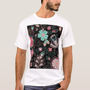 Vintage florale Stickerei Dunkles Muster T-Shirt