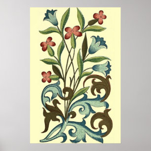 Vintage florale Tapeten-Mustervorlage gelb Poster