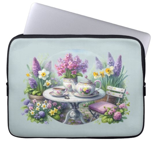 Vintage Florale Teeparty im Garten Laptopschutzhülle (Vorderseite)