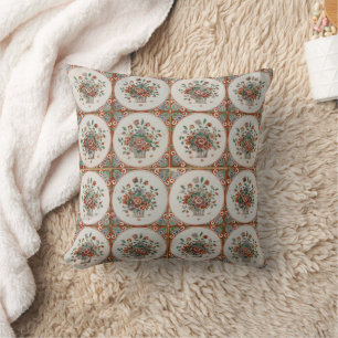 Vintage florale Terracotta Tiles Muster Fleece Bla Kissen