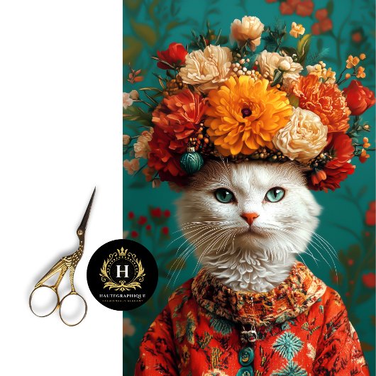 Vintage florale weiße Katze Decoupage Seidenpapier