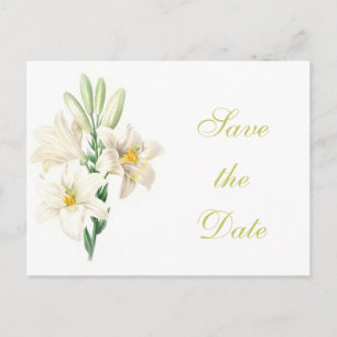 vintage florale weiße Lilienblumen Save-the-Date Ankündigungspostkarte