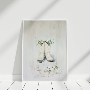 Vintage florale White Cowgirl Stiefel Illustration Poster