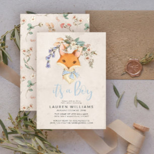 Vintage Floraler Fuchs Jungen Babyparty Einladung