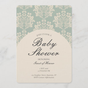 Vintage Florales Damast-Baby-Shower Cyan Beige Einladung