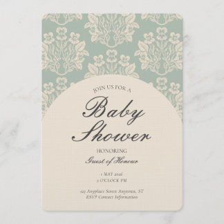 Vintage Florales Damast-Baby-Shower Cyan Beige Einladung